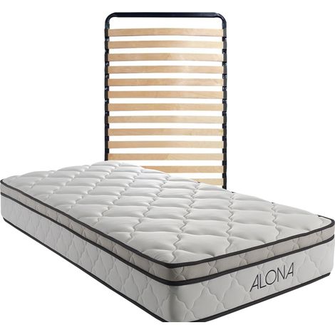 Materasso + Rete Alona a Molle + Memory Foam 80 Kg/m3 - 90x190 Altezza +/- 25,5 cm - Superficie Morbida - Supporto Equilibrato - 5 Zone di Comfort