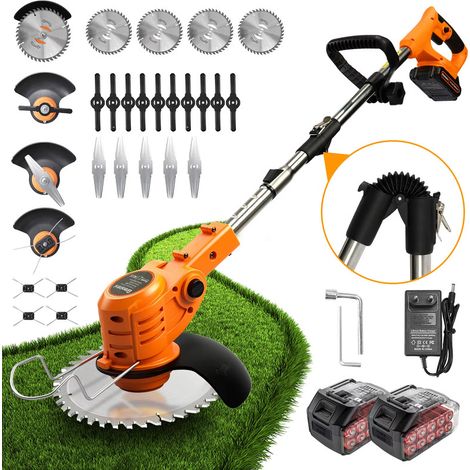 Tondeuse à gazon sans fil 21V, taille-bordures pliable électrique 2 en 1, batterie 4.0Ah, 4 types de lames pour pelouse et jardin