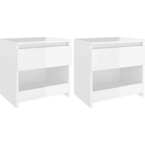 Tables de chevet 2 pcs Blanc brillant 40x30x39 (1/5)