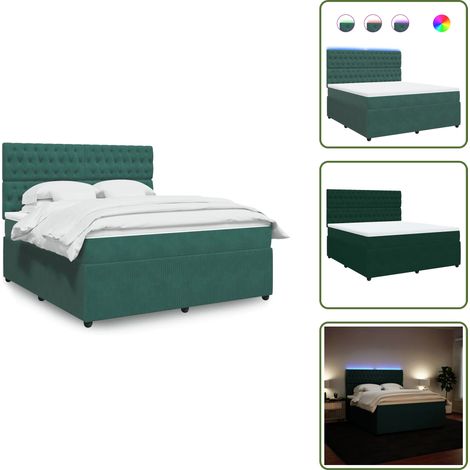 Testiera regolabile - vidaXL Giroletto a Molle con Materasso Verde Scuro 180x200 cm Velluto - Letto con materasso