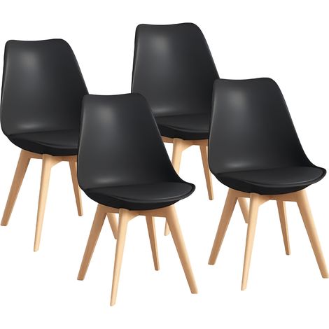 Bolli – Chaises de salle à manger scandinaves lot de 4 – Cuir PU noir – Dossier ergonomique – Base en hêtre – Confort optimal pour repas prolongés