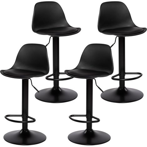 Chaise de Bar Lot de 4, Chaise Haute Cuisine Tabouret Bar Réglable en Hauteur avec Dossier et Repose-Pieds, Pivotant à 360°, Cuir Synthétique, Pour Ilot Central, Café, Salle à Manger, Comptoir, Noir (1/5)