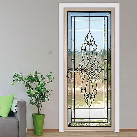 autocollant De Porte 3d En Vitrail D'art Moderne (38,5 X 200 Cm X 2 Pices), Autocollant De Porte En Vinyle Amovible Pour La Dcoration Intrieure (1/5)