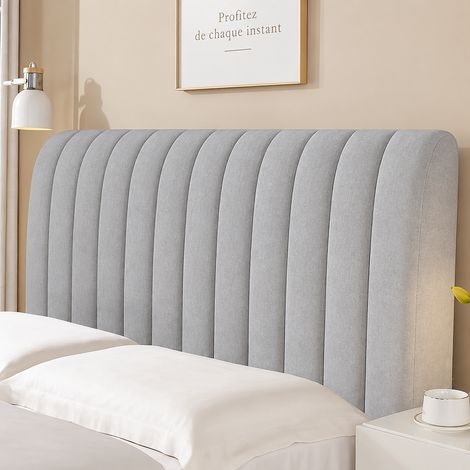 Housse velours de cristal gris clair modèle à rayures verticales extra épais longueur de tête de lit 120 cm rembourrage matelassé épais anti-choc 1 kg – Livraison gratuite (1/3)