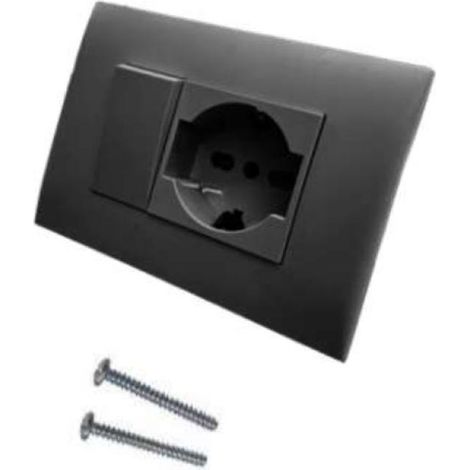 Placca electraline precomposta da 1 presa bivalenti 10/16a e deviatore nera - 22121