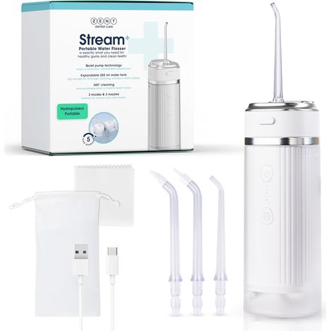 Stream+ Jet dentaire hydropulseur, Irrigateur buccal,  3 Embouts spécialisés, Pression réglable, élimination de la plaque dentaire, Blanc (1/5)