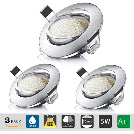 Spot LED Encastrable,Plafonnier Encastré 5W Equivalente de 60W Ampoule halogène,Blanc Chaud 3000K 550LM,Projecteur Orientable IP44 pour Salle de Bain,Salon,Couloir (lot de 3) [Classe énergétique A++] (1/5)