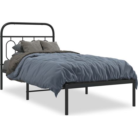 Lit simple Lit adulte Cadre de lit métal sans matelas avec tête de lit noir 90x190 cm (1/5)