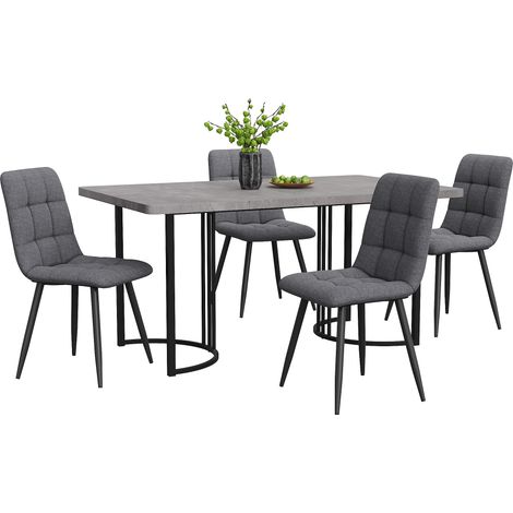 Ensemble table à manger 5 pièces 140 x 80 cm, plateau MDF effet marbre gris, 4 chaises tissu et pieds métal noirs réglables - CHICFURN (1/5)