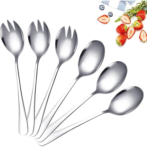Couverts à Salade en Acier Inoxydable 19,8CM - 3 Cuillère à Salade et 3 Fourchette à Steak - Ustensiles de Service Cuillères de Service en Acier Inoxydable pour Restaurants Maison Pique-niques (1/5)