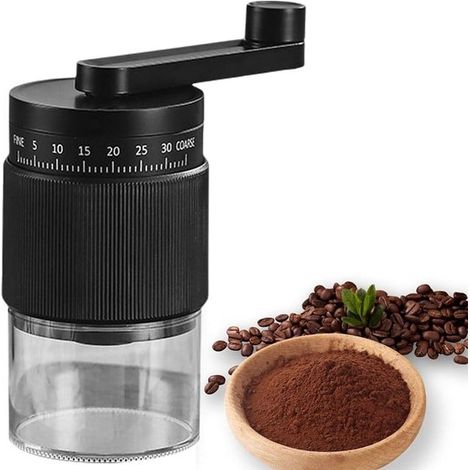 Moulin à café manuel, broyeur à grains de café, moulin à main portable, meules coniques en céramique pour expresso et cafetière à piston, 1 pièce, noir (1/5)