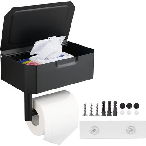 Toilet Paper Holder with Wet Wipes Box, Stainless Steel Wall Mounted Toilet Paper Roll Holder for Kitchen and Bathroom, Adhesive or Drilling (1/5)