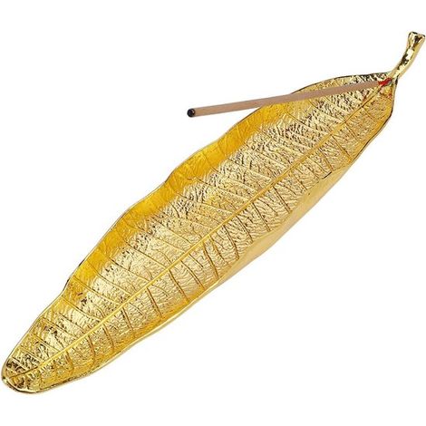Porte-encens à feuilles métalliques - Brûleur d'encens de 26 cm de long, idéal pour la maison et les cadeaux. (1/5)