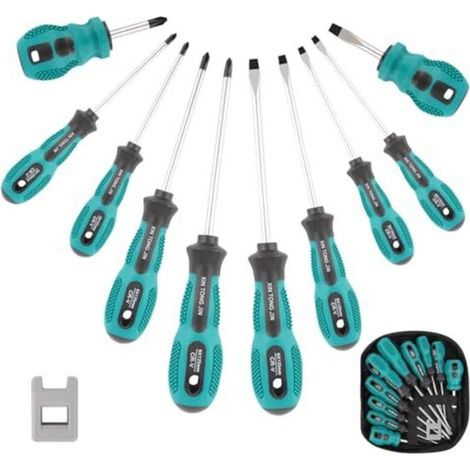 10-teiliges magnetisches Schraubendreher-Set – 5 Schlitz- + 5 Kreuzschlitzschraubendreher mit 2-in-1-Entmagnetisierungsfunktion, kompaktes und praktisches Etui