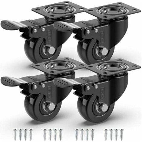 4 ruedas giratorias para muebles con freno + tornillos – 50 mm, hasta 200 kg – ruedas robustas y resistentes a la abrasión – ruedas de goma – color negro