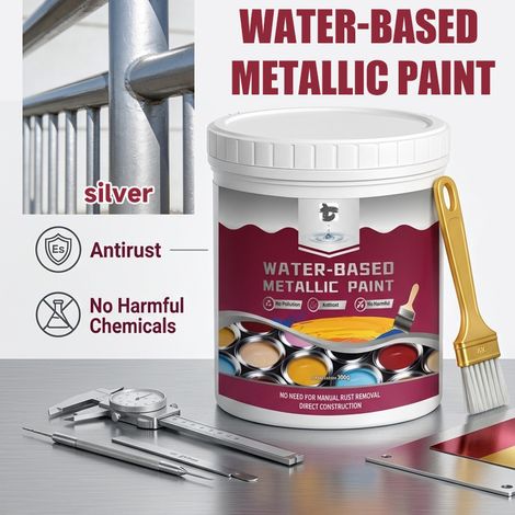 Peinture antirouille métal argentée à l'eau 300 g avec pinceau et gants (1/3)