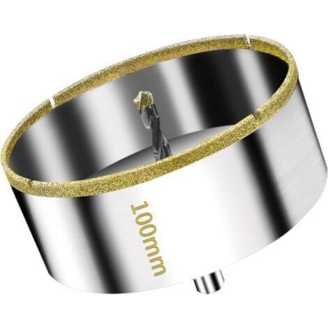 Scie Cloche Diamantée 100 mm avec Foret Guidage de Centrage, Scie Cloche Carrelage avec revêtement diamant, Foret trépan Diamant pour verre, carrelage, céramique, marbre, granit (1/5)