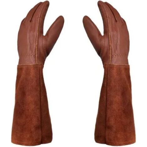 Gants de jardinage unisexes Paire de Gants de Jardinage Protection Cuir Gants de Jardinage pour les Épines et Ronces et Gants de Travail--Marron--M (1/5)