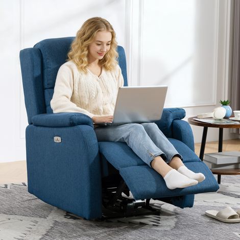 Poltrona Relax Motorizzata con Riposa Gambe, Tessuto Simil Lino Grigio Scuro, 79x90x106 cm (1/5)