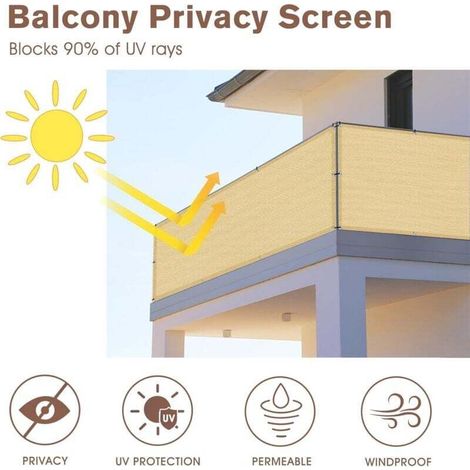 Brise-vue beige pour balcon, couverture de clôture d'appartement à 90 % d'ombre, pare-brise en maille robuste pour terrasse, extérieur, cour, patio (0,9 × 3m) (1/2)