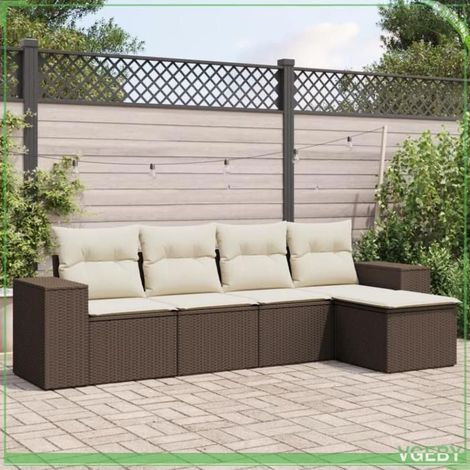 Salon de jardin - FAF7291712418280 - Résine tressée marron - Modulaire 5 places - Coussins déhoussables (1/5)