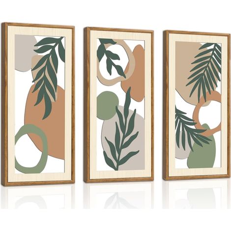Lot de 3 décorations murales abstraites en bois vert sauge - Décoration murale bohème neutre - Décoration murale géométrique esthétique pour salon, chambre à coucher, bureau - 20 x 40 cm (1/5)