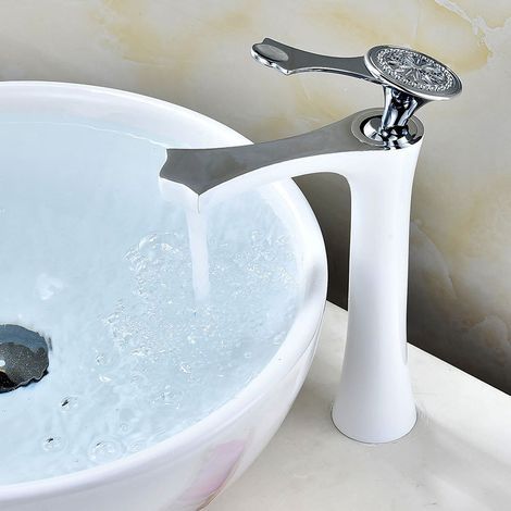 Robinet de Lavabo Moderne 1 Trou, Poignée à Levier à Soulèvement Vertical, Cartouche Céramique, Finition Chrome pour Vasque à Poser et Plan de Toilette- (1/2)