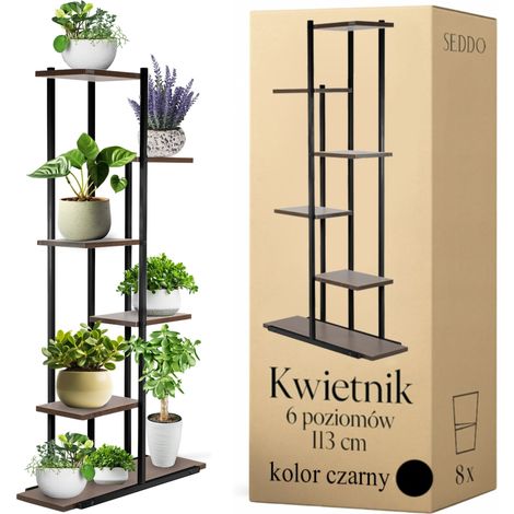 Blumenständer aus Metall, 6 Ablagen, schwarz, modern, 113cm, Loft (1/5)