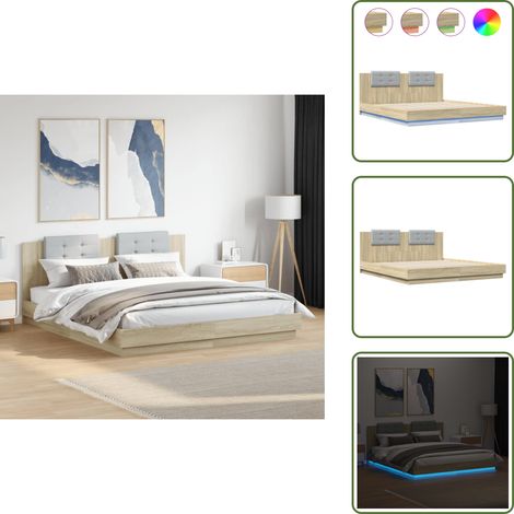 Letto con luci - vidaXL Giroletto con Testiera e LED Rovere Sonoma 180x200 cm - Letto con testiera e luci