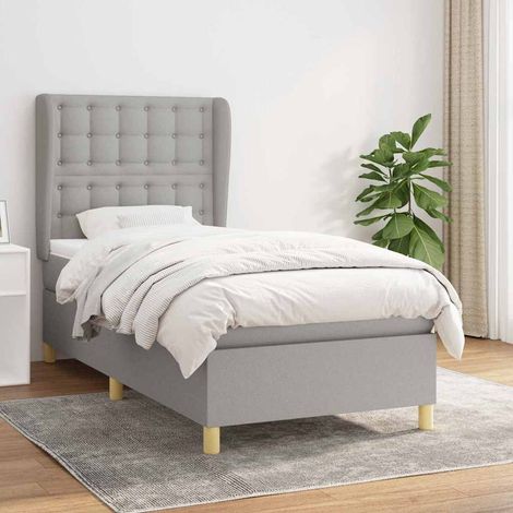 Cama box spring con colchón tela gris claro 90x200 cm (1/5)