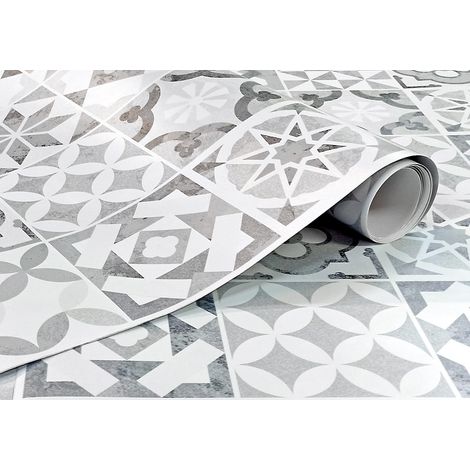 Vinyle décoratif pour carrelage hydraulique 62 x 250 cm pour cuisine murale et meubles Papier autocollant imperméable Frise mosaïque imitation carreaux vintage 250 x 62 cm (1/5)