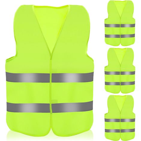 Gilet Jaune Voiture, Gilet Fluorescent de Sécurité, Adapté aux Secours Routiers de Nuit, équipé de Bandes Réfléchissantes de Haute Qualité, 4 Pièces