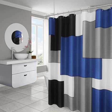 Filiyano-Rideau de douche bleu moderne à motifs géométriques noirs et blancs (1/5)