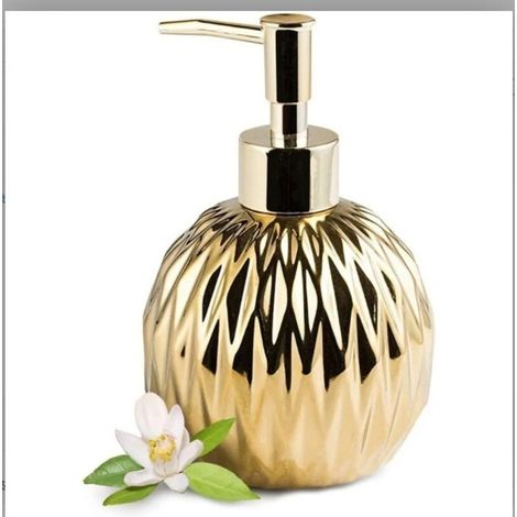 Distributeur de savon liquide en céramique dorée - style minimaliste moderne, 400 ml, parfait pour la salle de bain. (1/5)