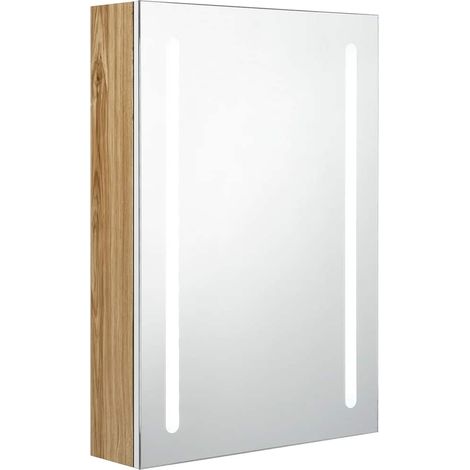 Maison Exclusive - LED-Bad-Spiegelschrank Weiß und Eichen-Optik 5 (1/5)