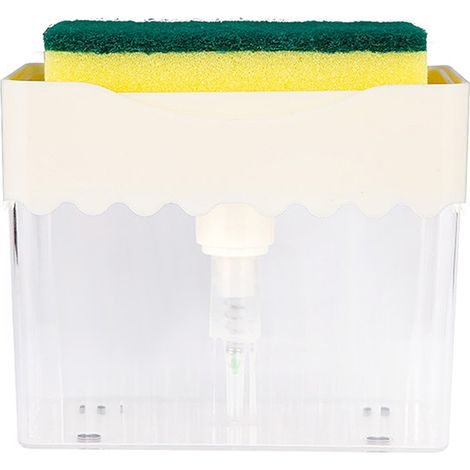 Pompe à savon avec porte-éponge, pression manuelle, mécanisme de distribution automatique, boîte de rangement pour savon, distributeur de savon pour le nettoyage de la cuisine. (1/5)