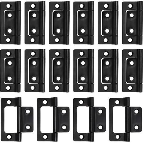Paquete de 16 bisagras planas pequeñas para puertas，ventanas y armarios de madera，77 x 35 mm (Negro) (1/5)