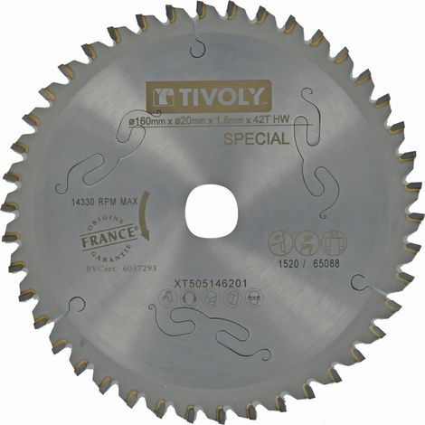 Tivoly • Lame de Scie Circulaire • Ø160mm • 42 Dents en Carbure • Excellente Finition • Pour Scie Portative • Pour Découpe Multi-Matériaux