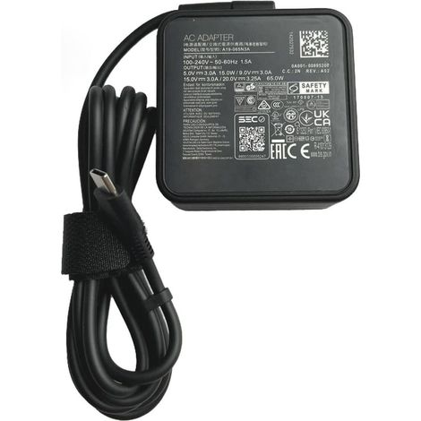 20V 3.25A + câble d'alimentation 65W Type-C Adaptateur AC d'alimentation Compatible pour ASUS A19-065N3A (1/5)