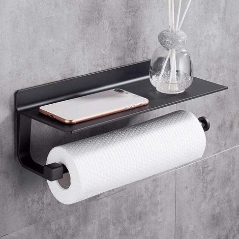 Porte Mural Essuie Tout Distributeurs Dérouleur Essuie Tout 33cm, Métal, Porte-Papier de Cuisine Noir (1/4)