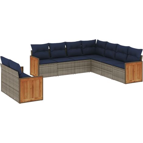9-teiliges Gartensofa-Set mit Kissen, grau, Polyrattan vidaXL (1/5)