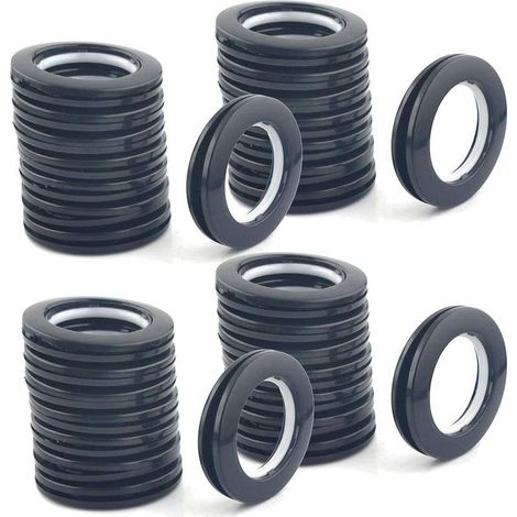 Paquet de 32 Oeillets Rideaux à Clipser, diamètre intérieur 1-9/16 "(40 mm) Anneaux Rideaux Douche Romain kit d’œillets pour Rideau Outil d’ œillet à battant Accessoire (Noir)