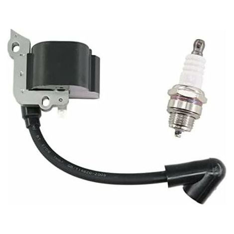 Bobine d'Allumage avec Bougie d'Allumage pour Tondeuses Stihl FS38, FS46, FS45, FS55, FC55, FC55Z, FC55-DZ, HL45, HL45Z, HS45, HS45Z, KM55, KM55RZ, KM55C, KM55R, Remplace le Numéro 4140 400 1308. (1/5)