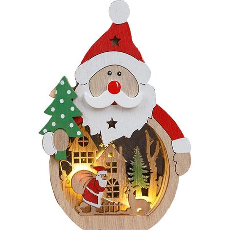 Veilleuse Noel Bois - 12 cm x 8 cm x 2,5 cm - Bureau Table Salon - 1 Unidad (1/5)