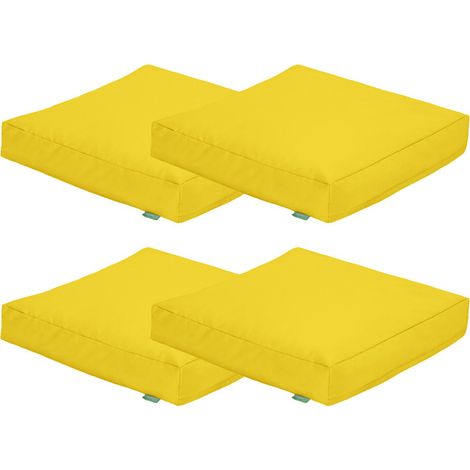 Gardenista - Coussins de sol pour jardin, coussin d'extérieur résistant à l'eau, coussin d'assise 60x60x10 cm pour meubles de patio avec remplissage en billes de polystyrène - Jaune 4pk (1/4)
