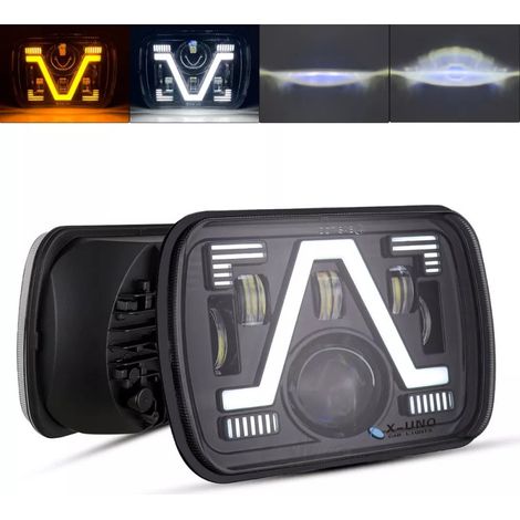 Universal 5x7 Zoll LED-Scheinwerferlampe (Halogen), 12V–24V, Abblend-/Fernlicht, mit DRL-Tagfahrlicht, weiß-gelber Blinker, 4800