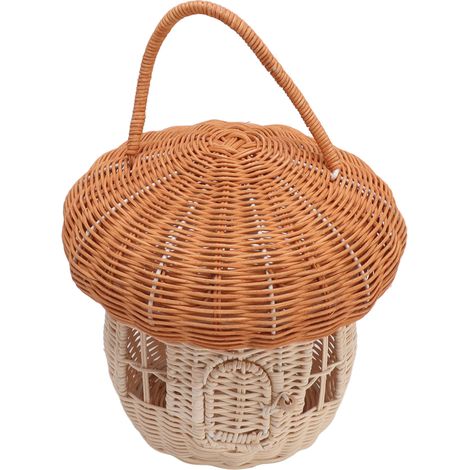 Panier en rotin tressé fait main, naturel, mignon, vintage, en forme de champignon, portable, accessoire photo, décoration (1/5)
