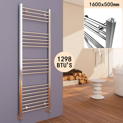 ELEGANT 1600 x 500 mm Chrome Efficient Rads Flat Panel Towel Rail Radiator Vertical Radiator + Chrome Thermostatic Radiator Valves (1/5)