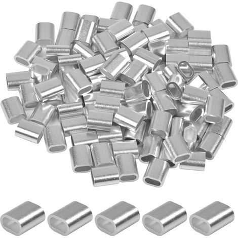 100 Pièces Manchons en Aluminium Ovale, Clip à Sertir en Aluminium, Ovale Manchons de Câble en Aluminium, Ferrules à Virole pour Câbles, Corde en Acier Inoxydable (4 mm) (1/5)