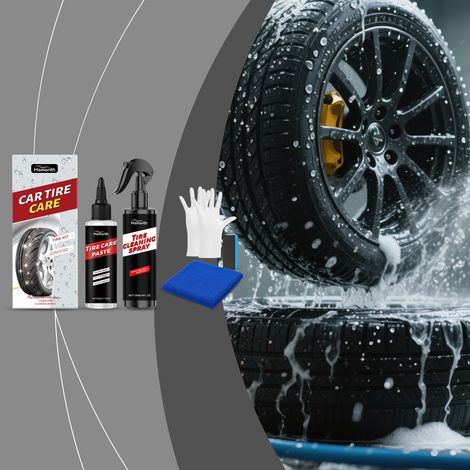 Reifenpflegeset für die tägliche Reinigung, Fleckenentfernung und staubfreie Reifenreinigung – Reifenreinigungsspray: 120 ml, Reifenpflegecreme: 50 g, Handschuhe (1 Paar), blauer Schwamm, blaues Tuch (1/5)